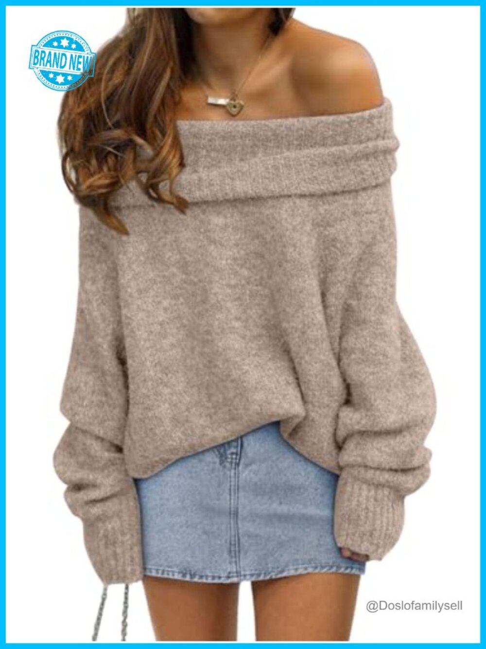 Off Shoulder Oversized Sweater Loose Fit Pullover Batwing Sleeve